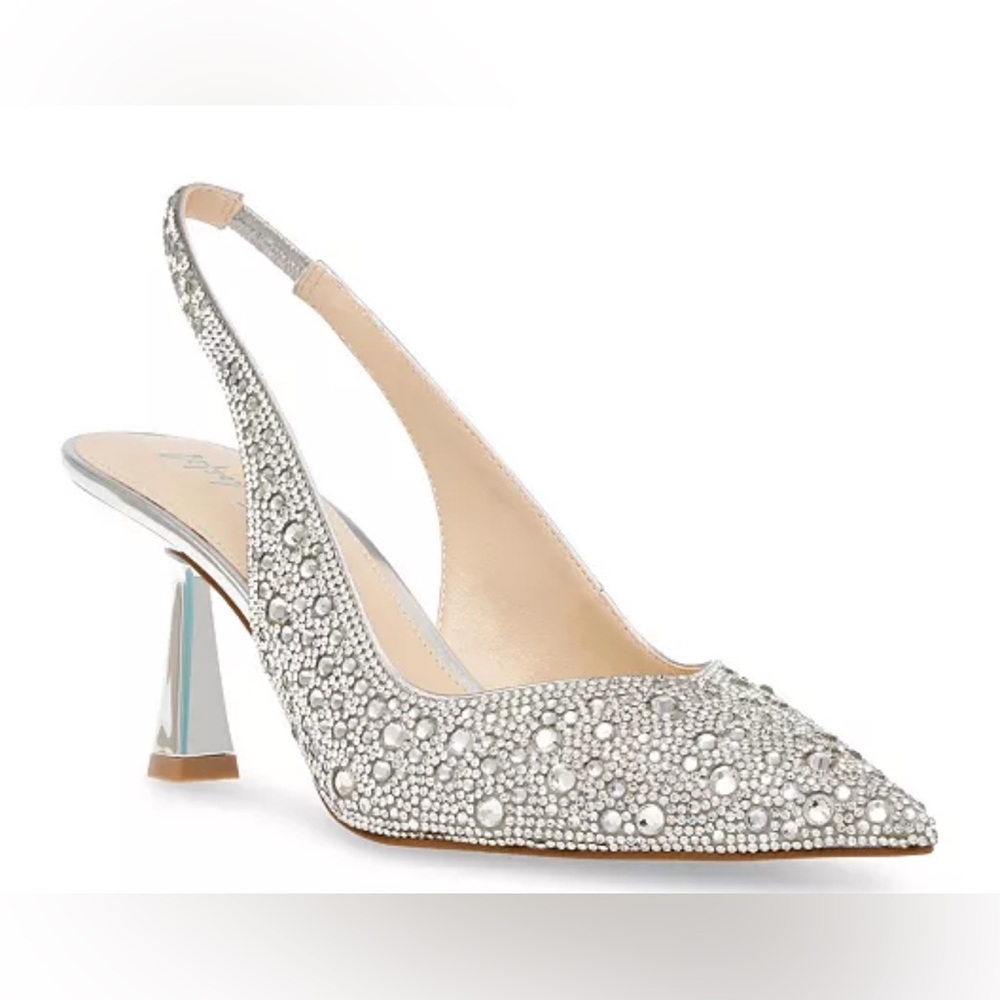 Betsey Johnson Silver Clark Rhinestone Slingback Pointed Toe Pumps - 9M